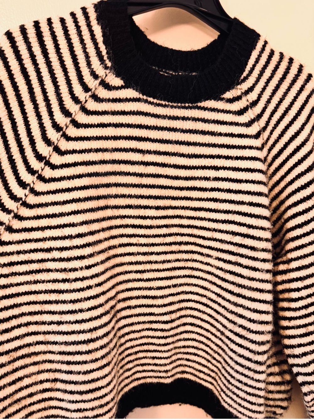 American Eagle Outfitters Black and Cream Striped Crewneck Sweater